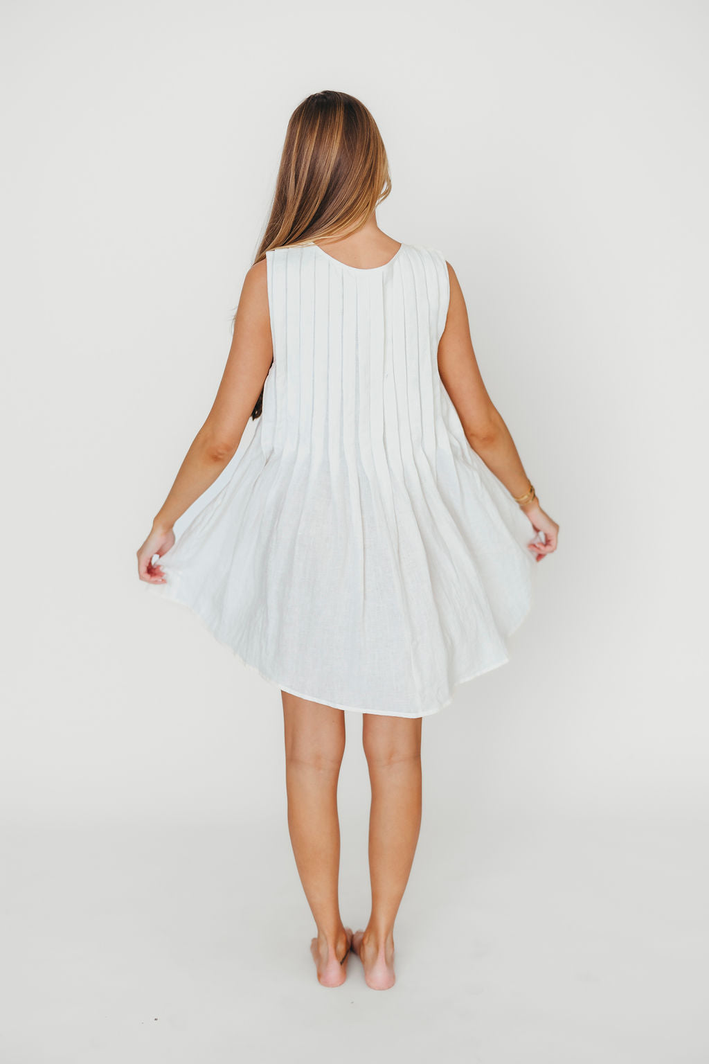 Nessa Tie Mini Dress - 100% Linen Off-White Woven Summer Dress for Women | Perfect for Beach Vacations, Date Nights & Casual Outings