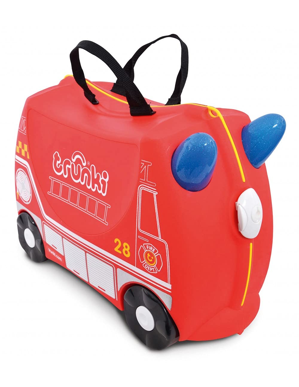 Trunki Frank Fire Truck Red Ride-On Suitcase for Kids - Toddler Carry-On Airplane Luggage | Perfect for Travel, Play & Airport Adventures