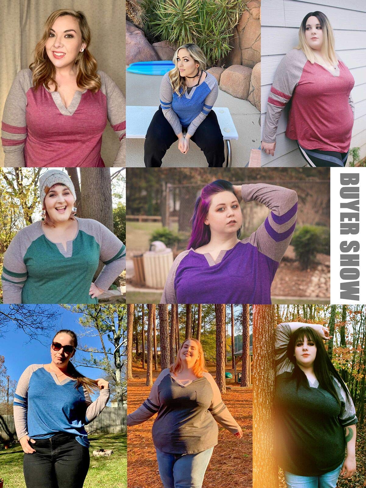 VISLILY Plus Size Women's Long Sleeve V-Neck T-Shirts - Comfortable Raglan Tee Tops for Casual Wear, Work & Everyday Outfits
