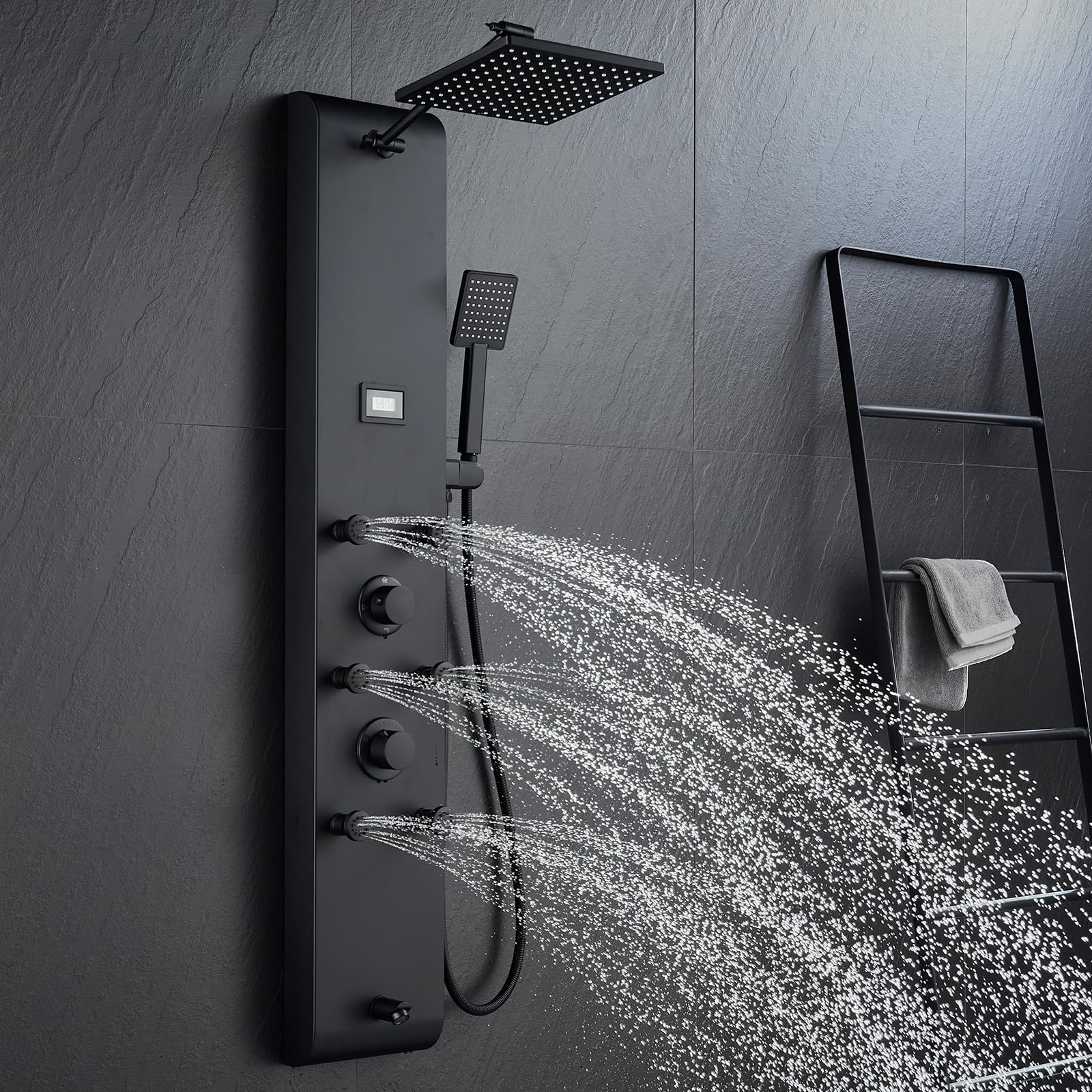 Stainless Steel Shower Panel Tower System with Adjustable Rainfall Shower Head - 4-in-1 Bathroom Fixture with 6 Body Jets, Handheld Shower & Tub Spout - Brushed Nickel Finish for Modern Bathroom & Spa Experience
