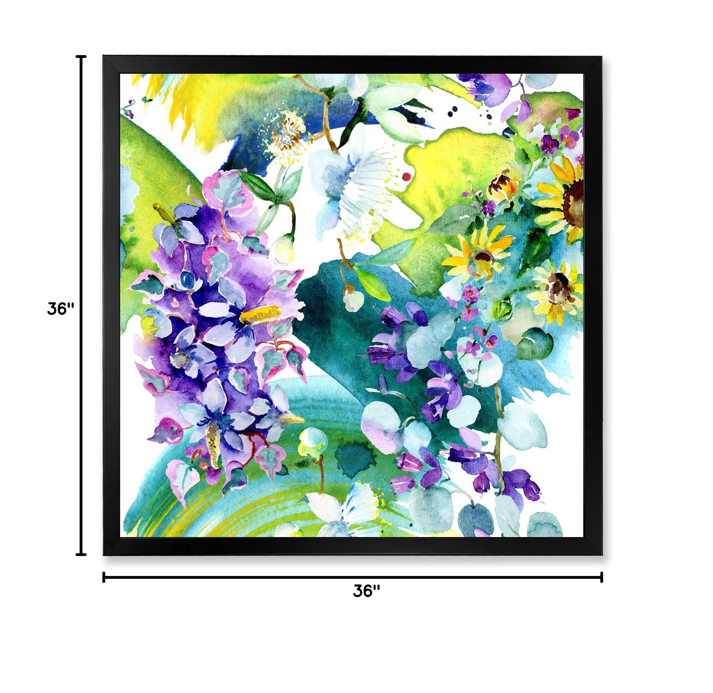 DesignQ Farmhouse Framed Wall Art - Wildflowers and Sunflowers Bouquet Painting for Living Room, Bedroom & Office Decor