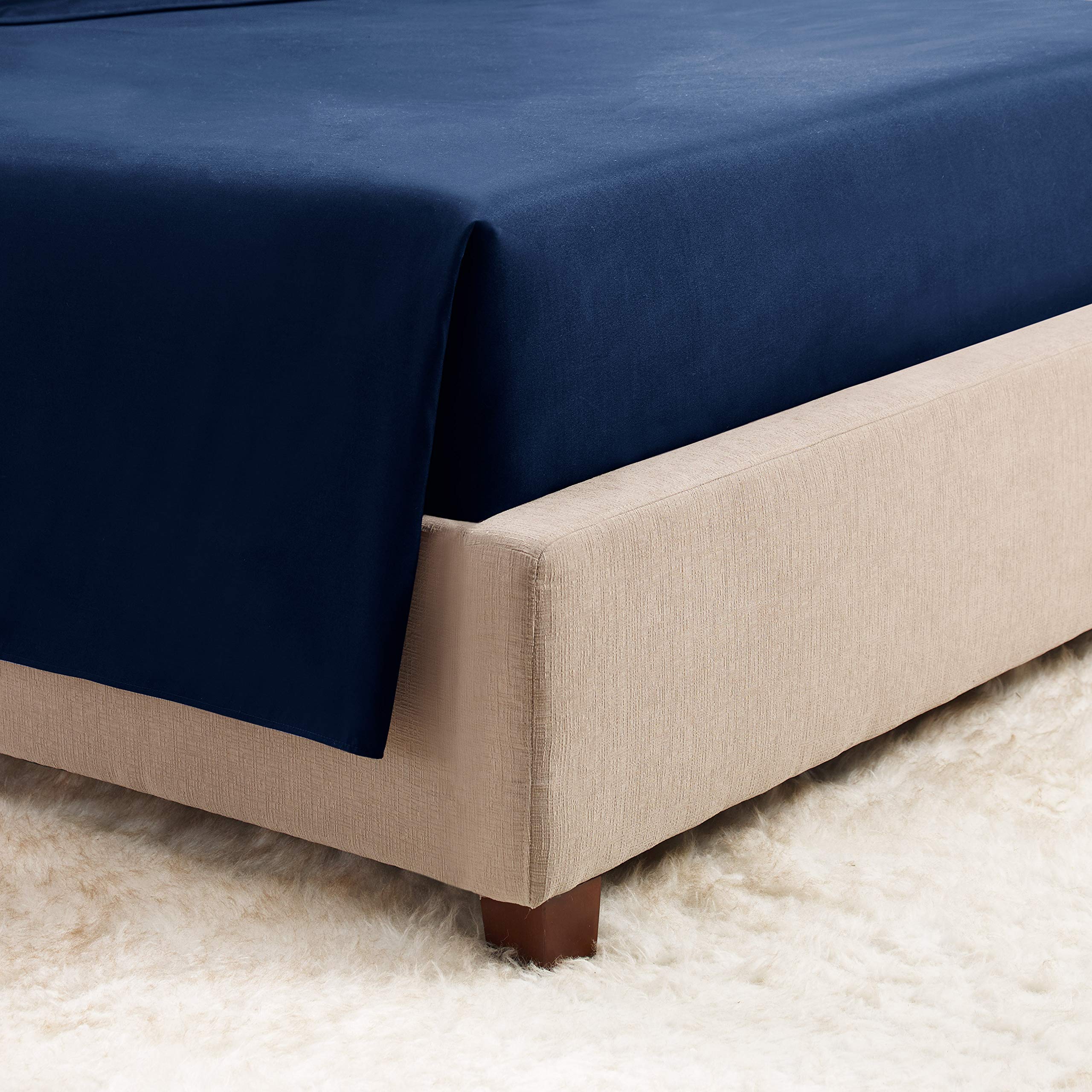 Premium 600 Thread Count 100% Long Staple Cotton Fitted Sheet - Twin XL Size, Navy Blue, Extra Soft & Deep Pocket (Fits Mattress Up to 15