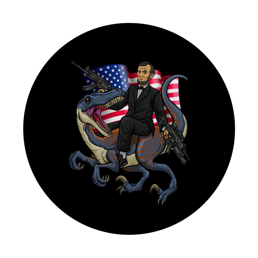 Lincoln Rides A Dinosaur - Patriotic American USA PopSockets PopGrip Phone Grip & Stand | Perfect for Phones, Tablets, and Laptops - Great for Work, Travel, and Everyday Use