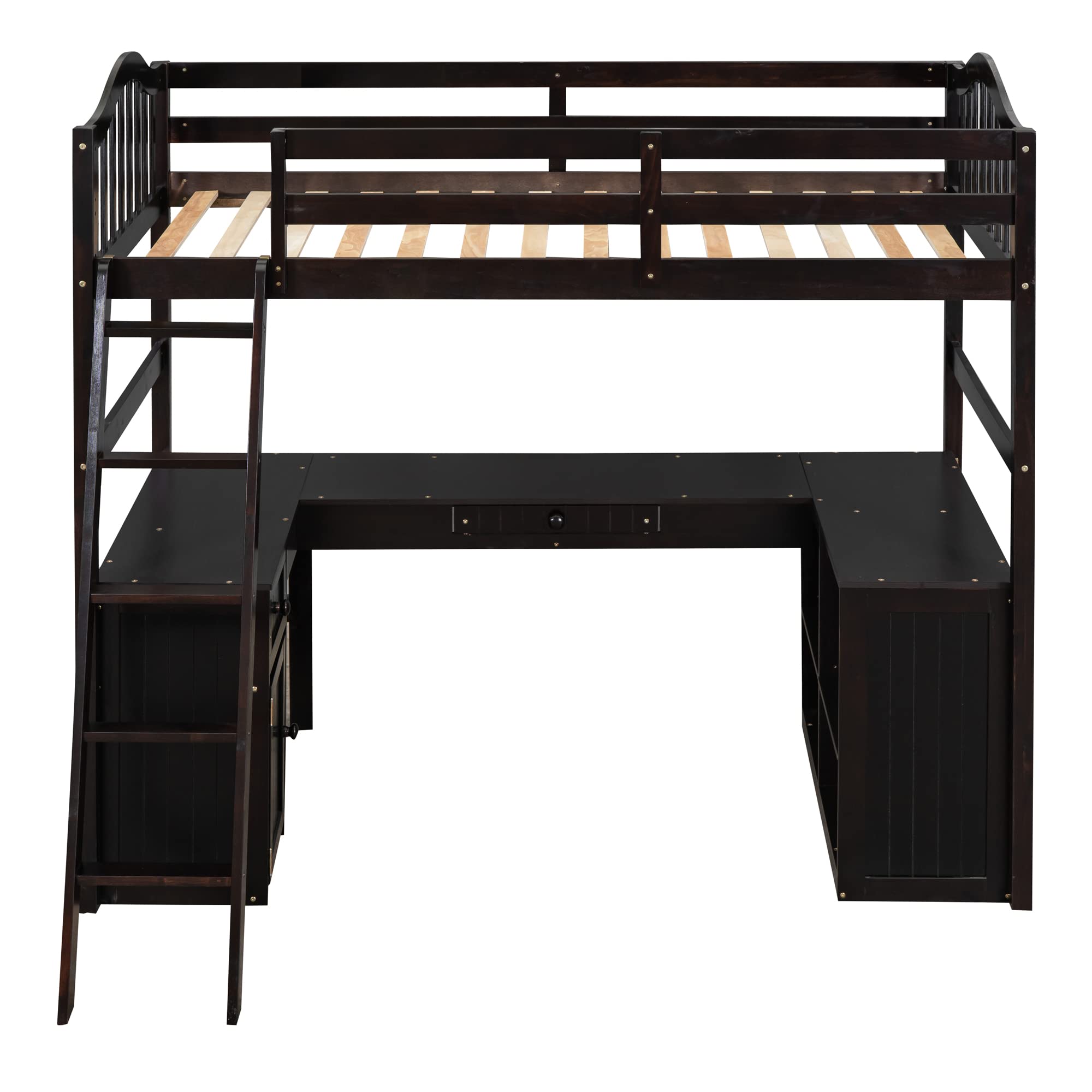 Harper & Bright Designs Wood Twin Size Loft Bed with Drawers, Cabinet, Shelves & Desk - No Box Spring Needed - Espresso Finish - Perfect for Kids & Teens Bedroom, Dorm Room or Small Space Saving Solution