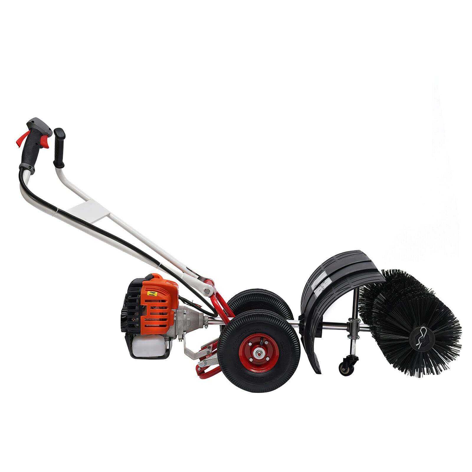 52cc 2 Stroke Gas Powered Handheld Sweeper Broom - Dual Handle Snow Blower & Lawn Cleaner for Driveway, Artificial Grass, Snow Removal - Long Reach Walk Behind Cleaner with Chainsaw Attachment for Easy Yard Maintenance