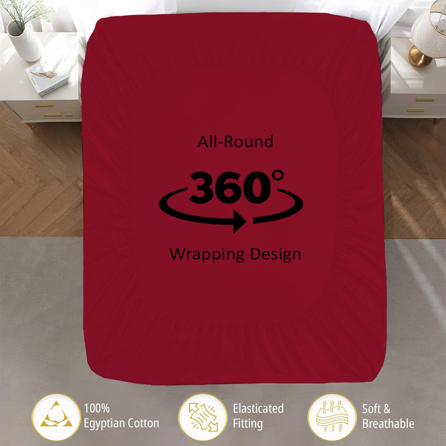 Marina Shades King Size Sheet Set - 100% Egyptian Cotton Burgundy Bed Sheets, 17 Inch Extra Deep Pocket, High Thread Count, Cooling & Breathable 4-Piece Luxury Hotel Bedsheets - Perfect for Master Bedroom, Guest Room & Vacation Homes