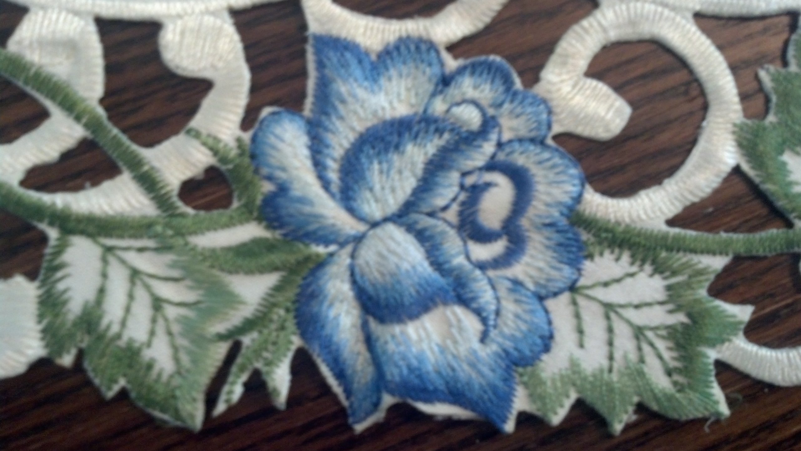 Blue Rose Round Doily on Ivory Fabric - 7 Inch Elegant Table Decor for Weddings, Tea Parties & Home Decor