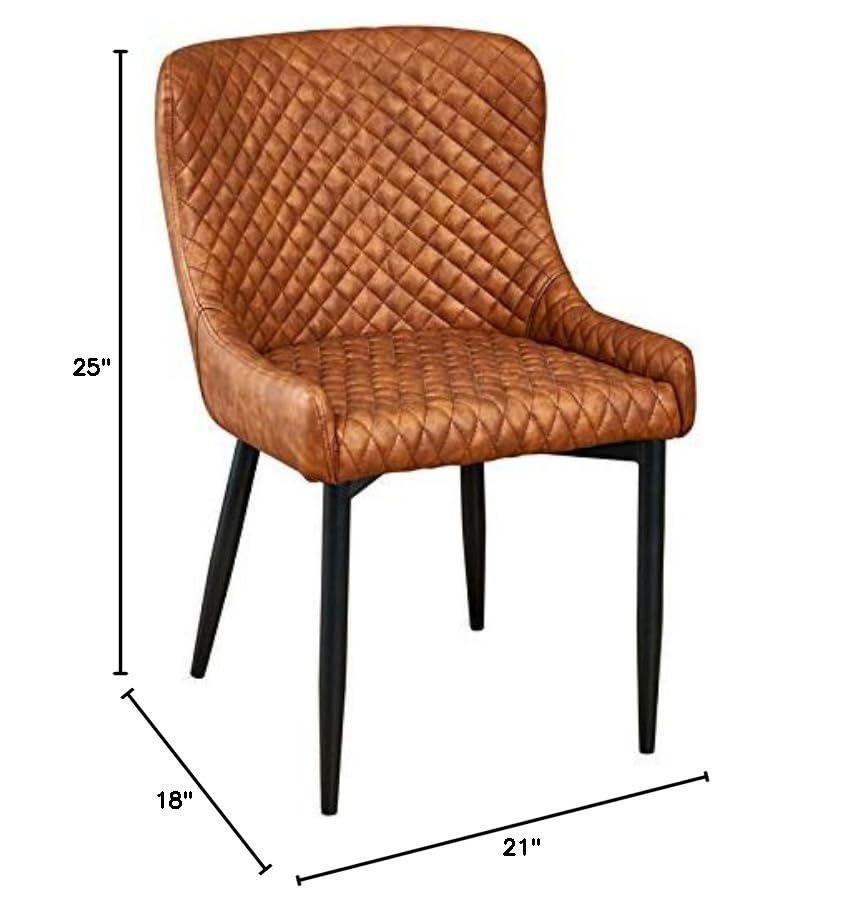Pemberly Row 18'' Modern Faux Leather Tufted Dining Chairs in Tan - Set of 2 | Comfortable Upholstered Kitchen Chairs for Dining Room, Breakfast Nook & Home Office