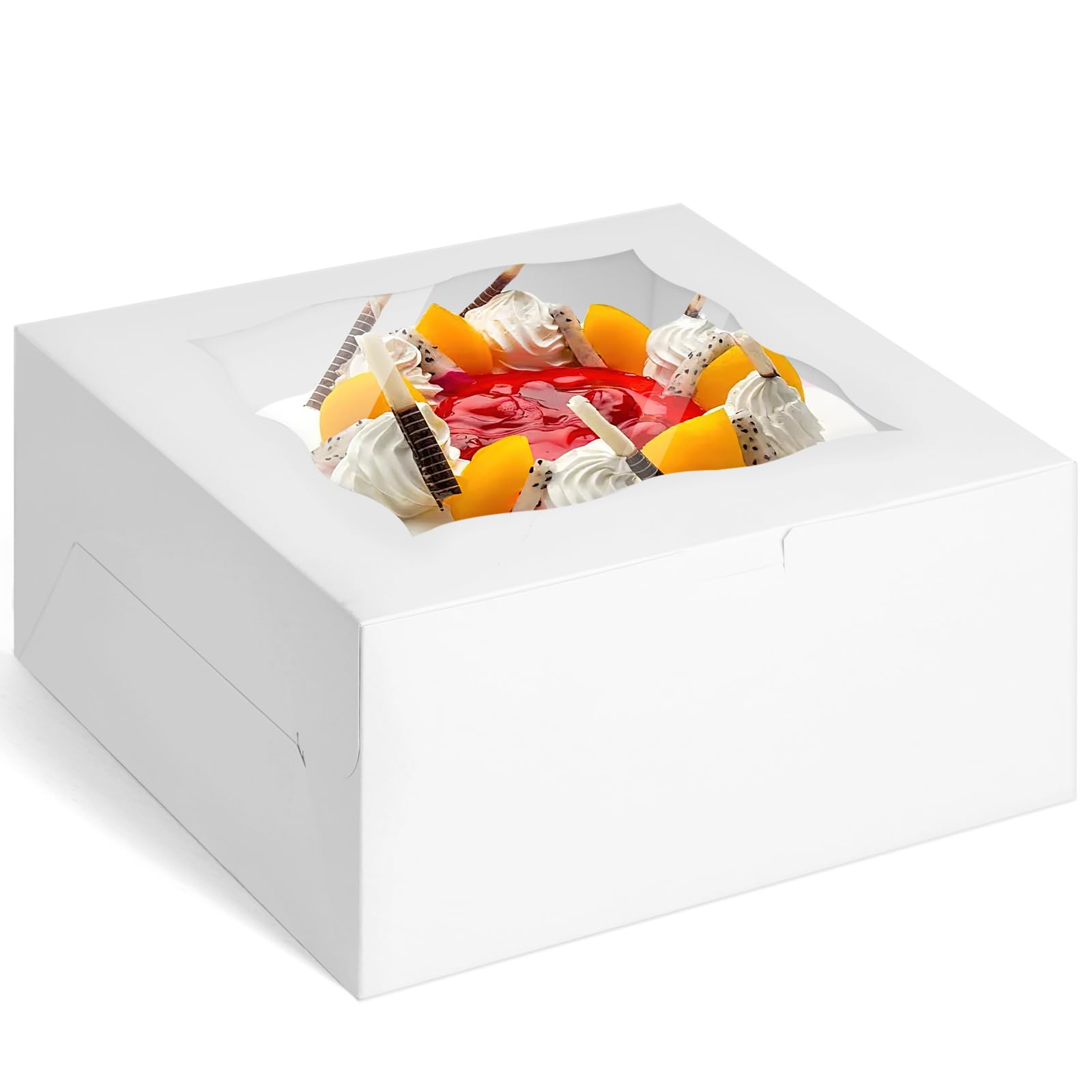 VGOODALL 15-Pack 10x10x5 Inch White Bakery Cake Boxes with Clear Window - Disposable Cardboard Pastry Boxes for Cakes, Cookies, Pies & Cupcakes - Perfect for Birthday, Wedding & Party Dessert Display
