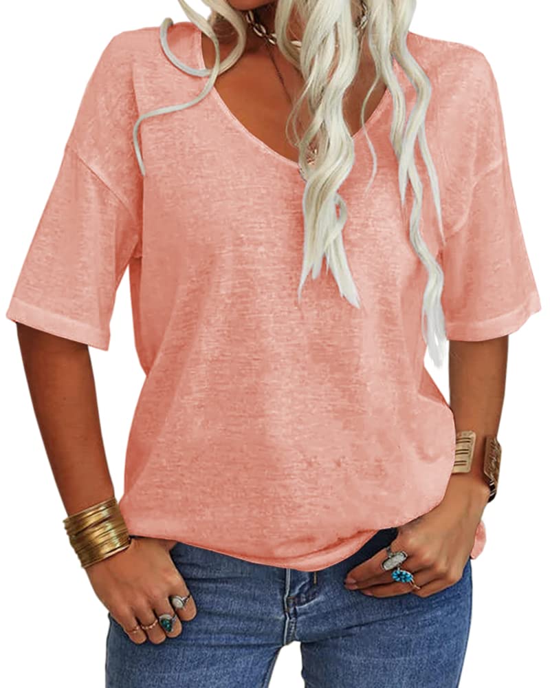 Tankaneo Women's Long Sleeve V-Neck Loose Fit Casual T-Shirt - Solid Color Basic Tunic Top for Ladies | Perfect for Work, Weekend Outfits & Layering