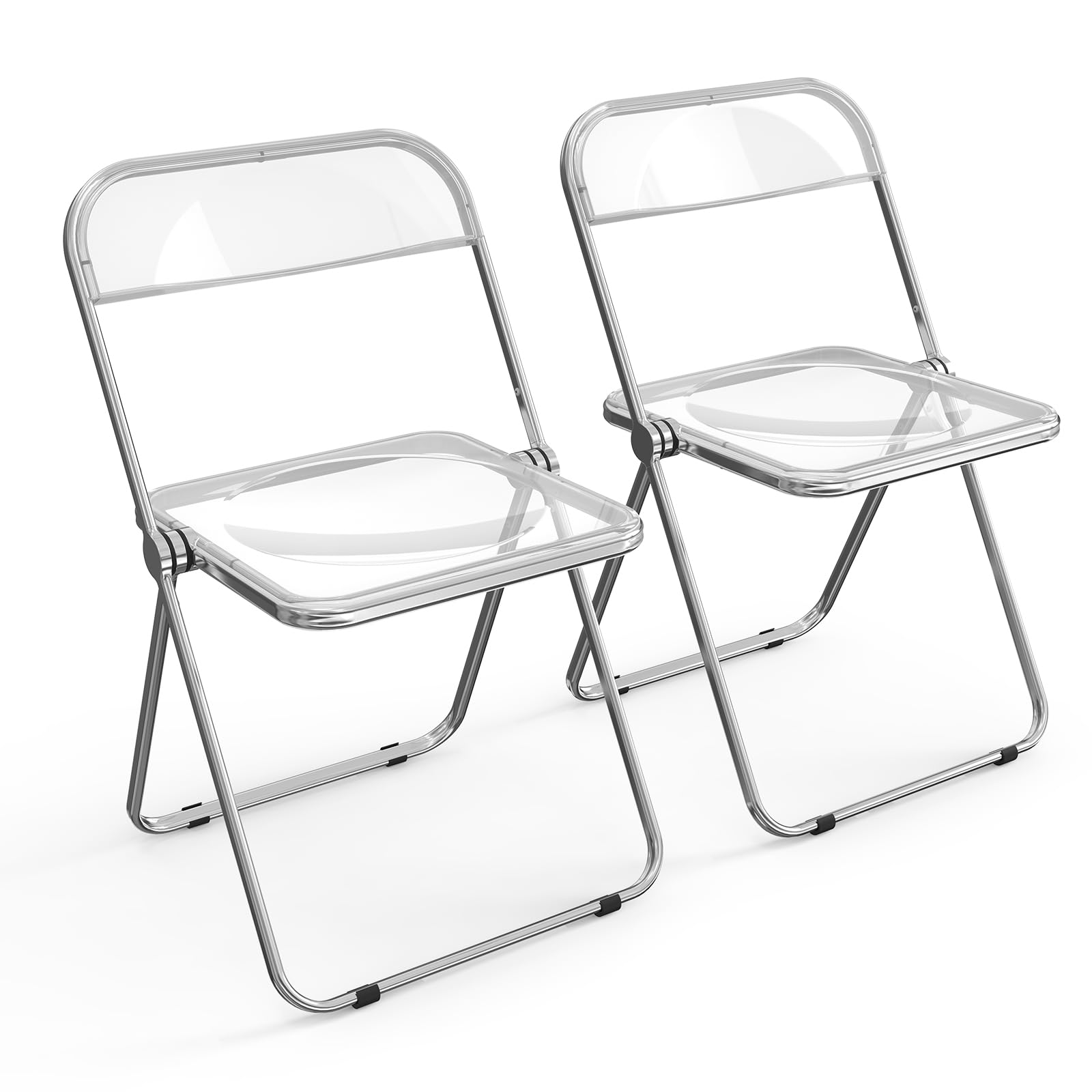 VINGLI 2 Pack Clear Acrylic Folding Chairs - Stackable Plastic Chairs with Metal Chrome Frame, 350 lbs Weight Capacity - Perfect for Weddings, Parties, Events & Outdoor Gatherings
