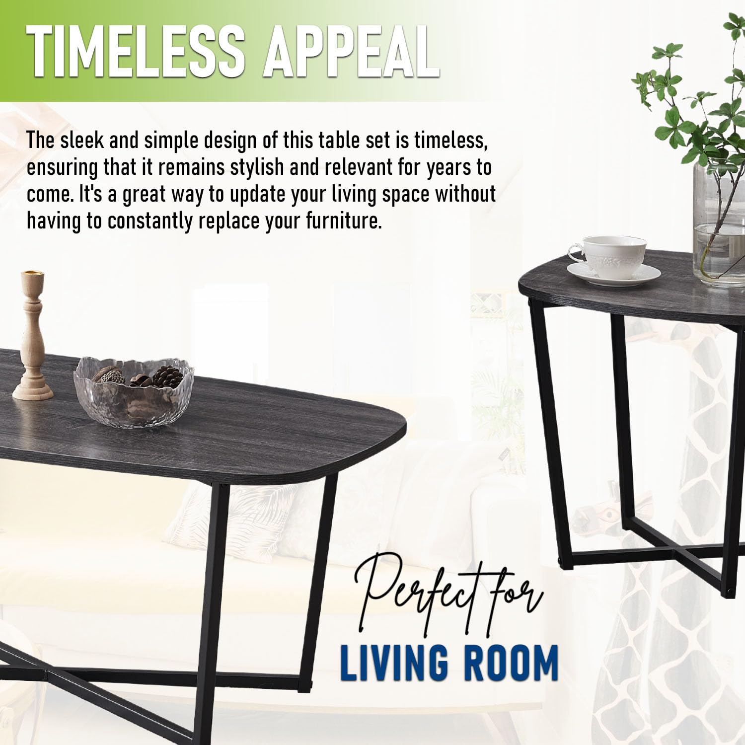 Kings Brand Furniture - 3-Piece Modern Occasional Table Set with Coffee Table & 2 Side Tables - Black & Brown Living Room Furniture for Small Spaces & Home Decor