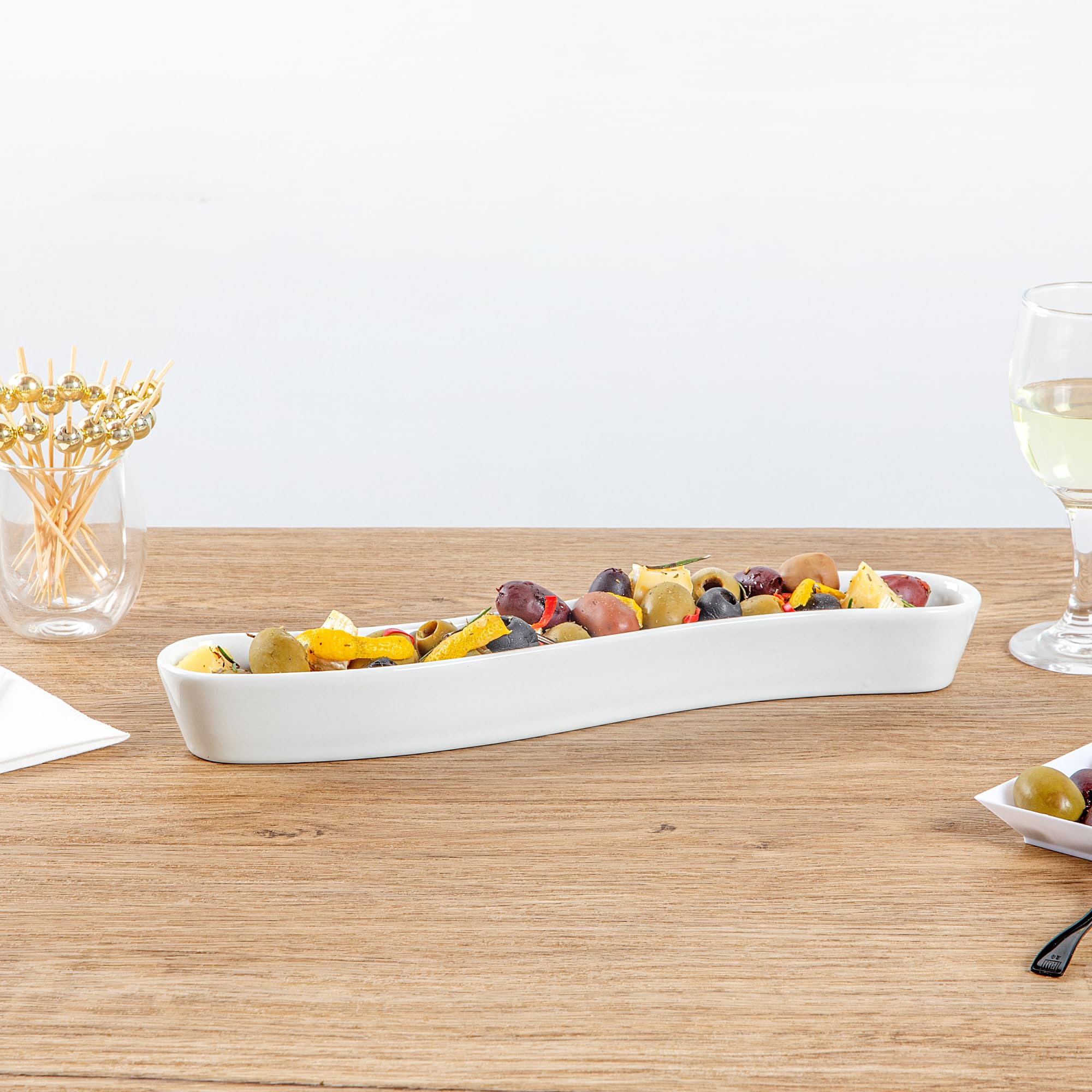 Swerve 10oz Olive Plate - White Porcelain Chip-Resistant Dishwasher Safe for Snacks & Appetizers