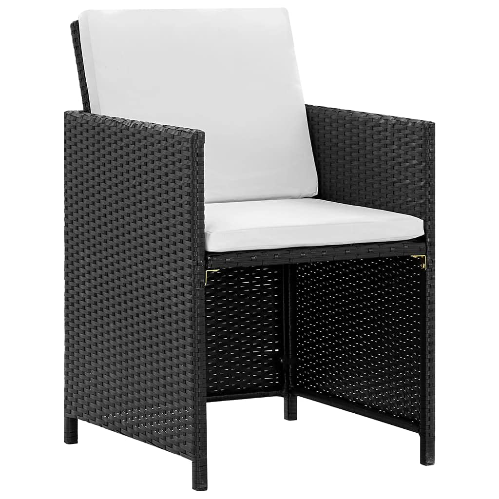 9-Piece Outdoor Dining Set with Cushions - Black Poly Rattan Patio Furniture Set with Coffee Table & Sofa - Weather-Resistant Wicker Conversation Set for Garden, Backyard, Poolside or Terrace