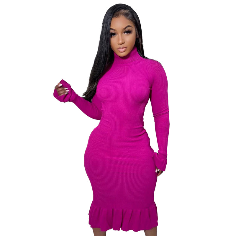 Elegant Flared Sleeve High Neck Dress for Women - Perfect for Date Night, Cocktail Parties & Special Occasions