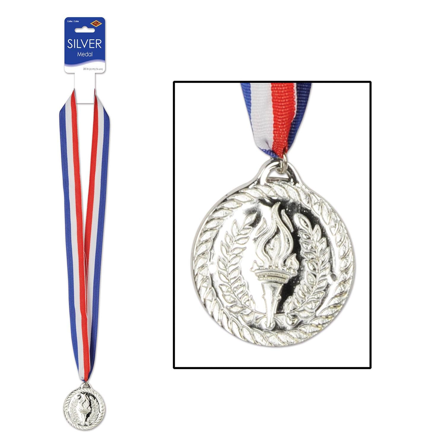 12 Pack Beistle 2 Inch Silver Medal with Ribbon - Award Medals for Sports, Academic Achievements & Competitions - Perfect for School Events, Running Races and Prize Ceremonies