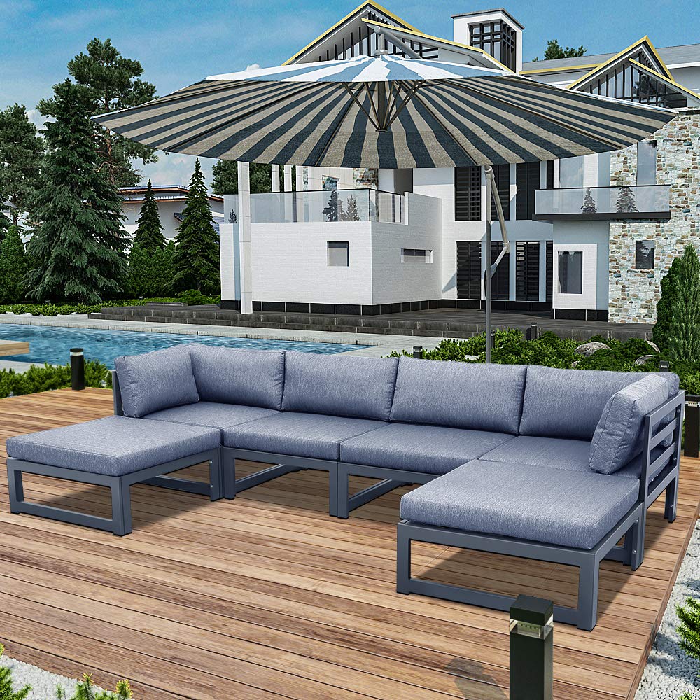 TOOMOO 6-Piece Outdoor Patio Furniture Set with Ottoman - Aluminum Frame Sectional Sofa with Cushions for Garden, Backyard, Porch - Perfect for Relaxing & Entertaining Guests