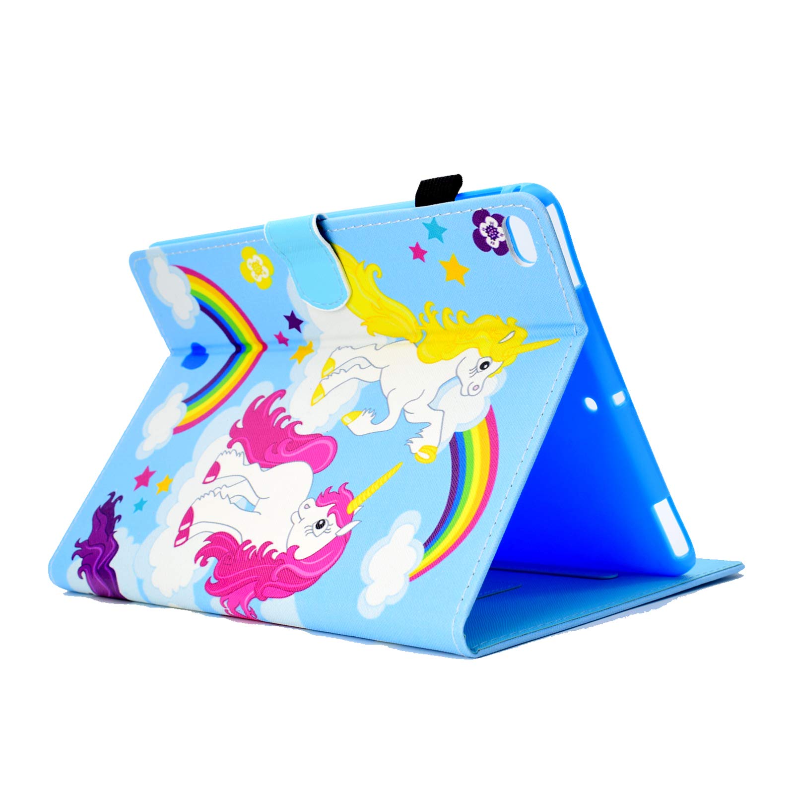 Premium PU Leather Folio Case for Apple iPad 9.7 Inch (6th/5th Gen & iPad Air 1/2) - Shockproof Stand Cover with Pencil Holder & Auto Sleep/Wake Feature - Rainbow Unicorn Design - Perfect for Work, School & Travel