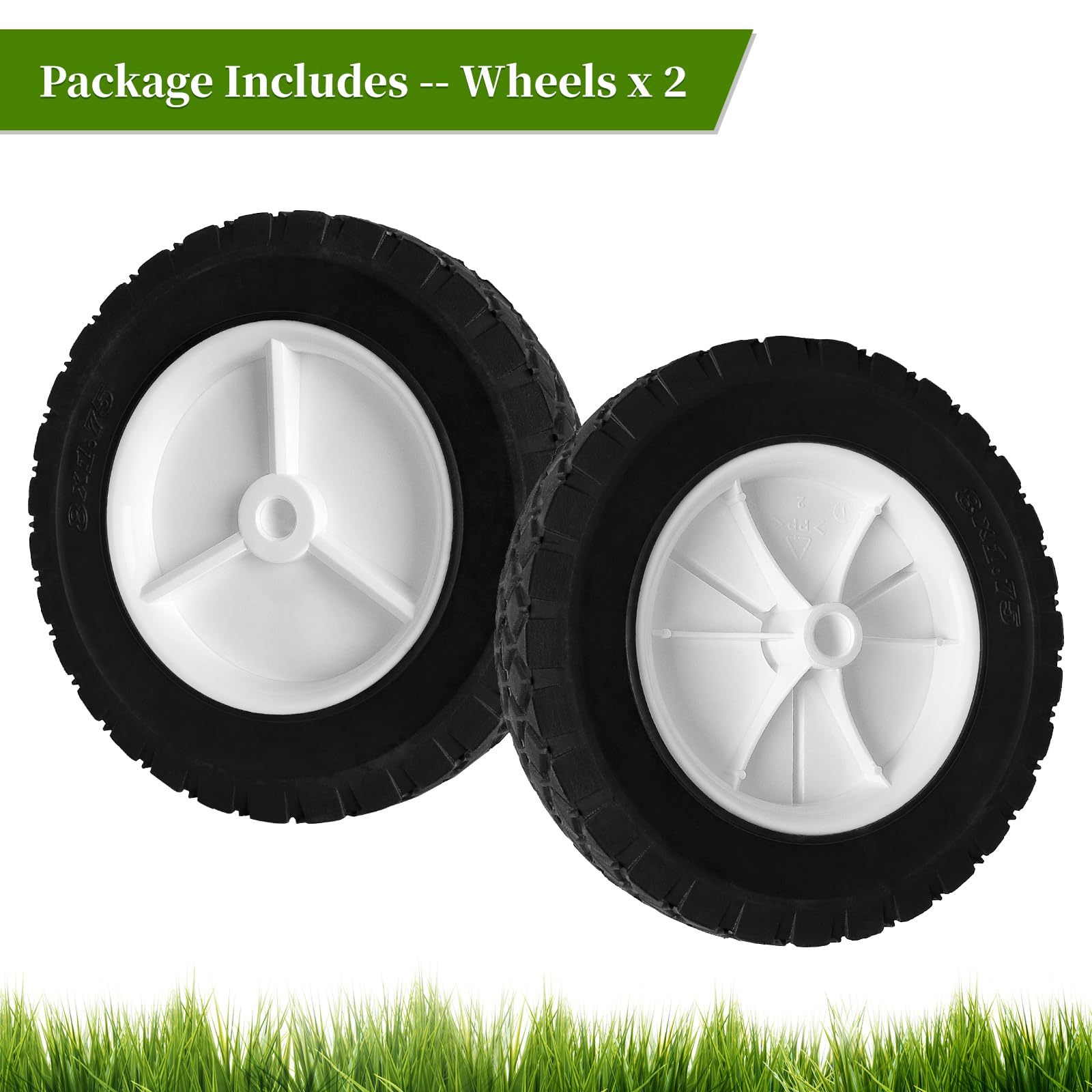 8 Inch Universal Wheels (2 Pack) - Fits Oregon, Lawn Mowers, BBQ Grills, Radio Flyer Wagons, Hand Trucks, Utility Carts & Snowblowers - Durable Replacement Tires for Outdoor Equipment & Garden Tools