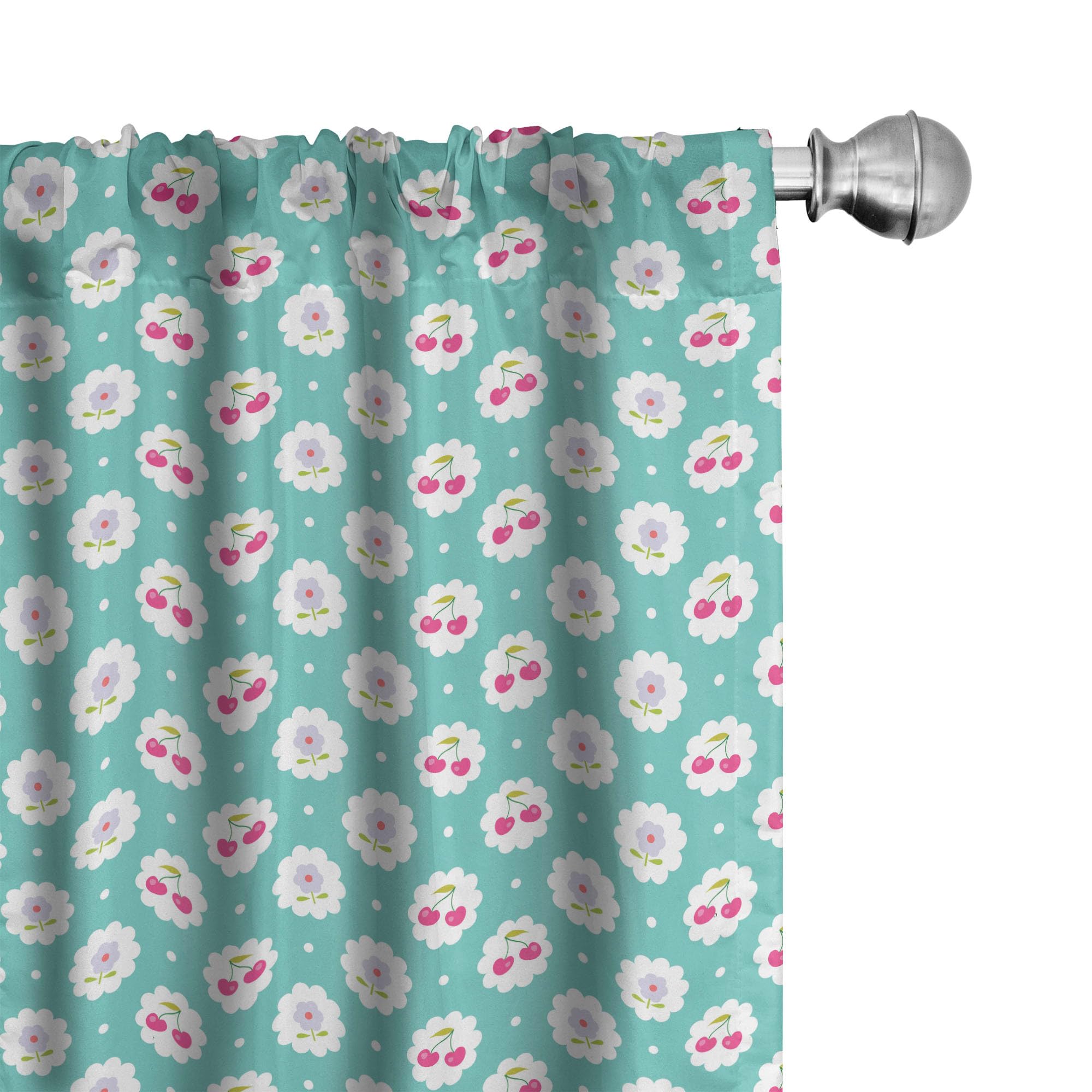 Ambesonne Seafoam Window Curtains - Abstract Cherry & Floral Dotted Design, Lightweight 2-Panel Set with Rod Pocket, 28