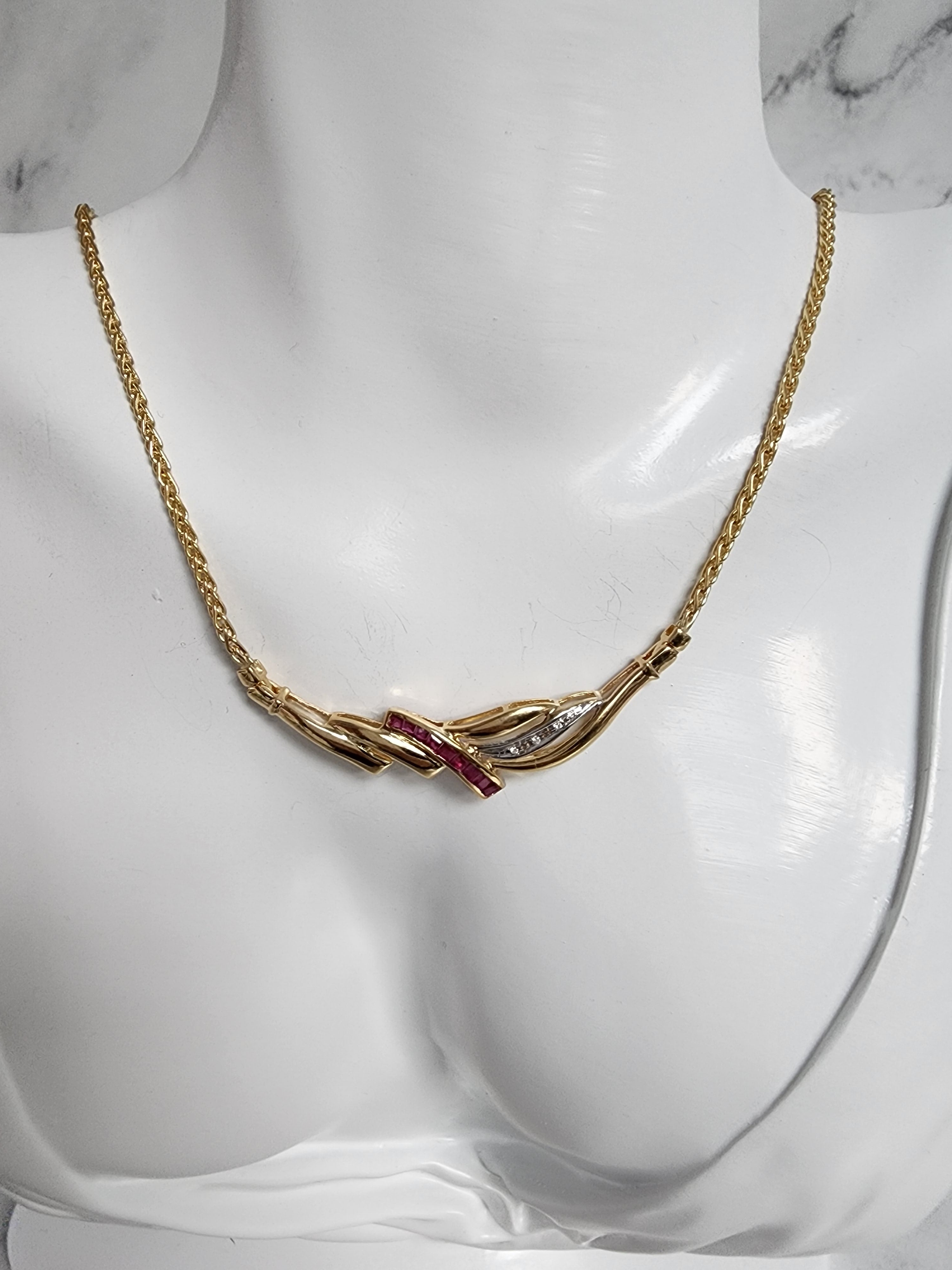 0.5 Carat Genuine Ruby & Diamond Pendant Necklace with 18K Gold Wheat Chain - Elegant Gift for Women, Perfect for Weddings, Anniversaries & Special Occasions