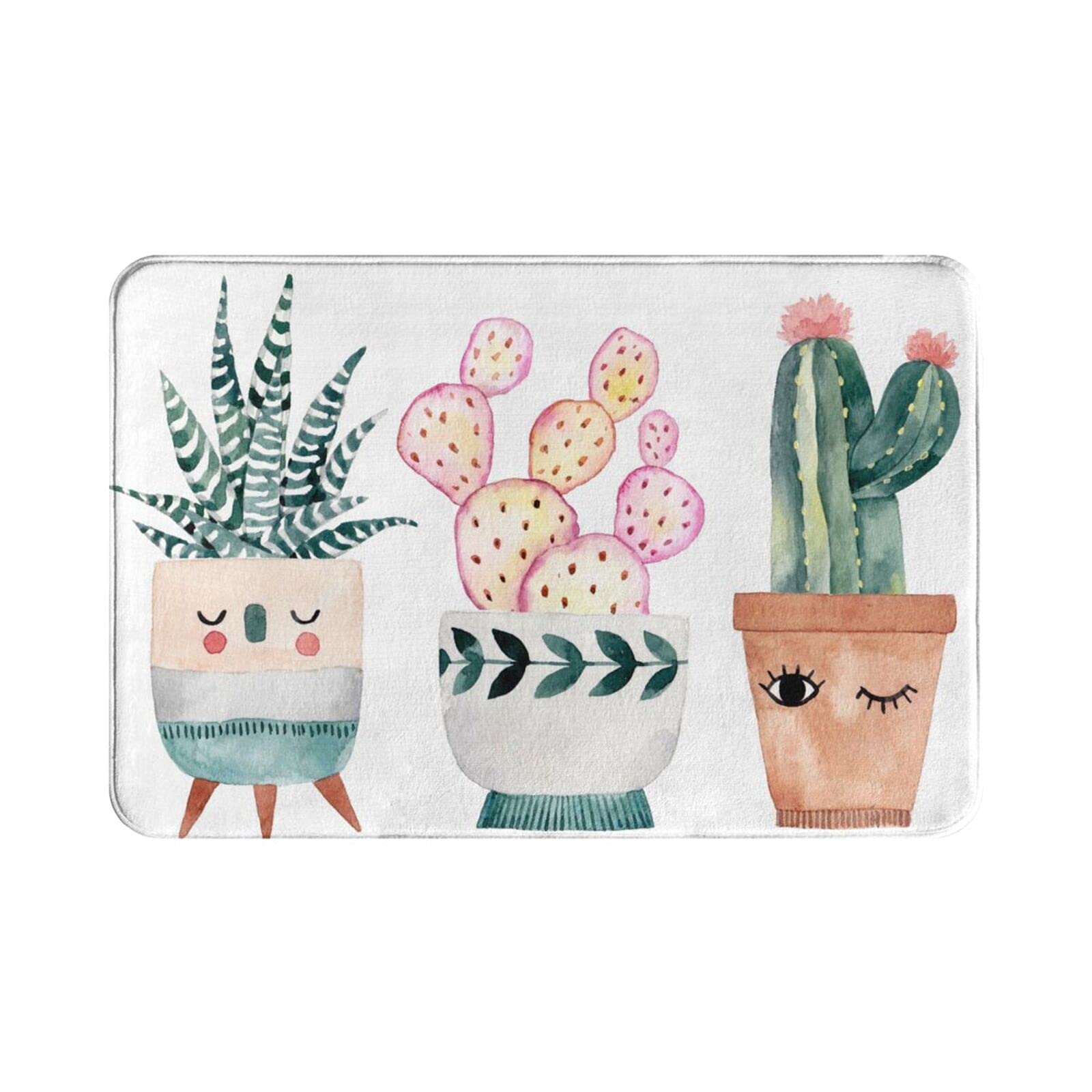 Soft Absorbent Memory Foam Cactus Bath Mat - Non-Slip Washable Succulent Rug for Bathroom, Kitchen Sink & Indoor Entrance Decor | Perfect for Bath Tub, Shower & Home Floor Protection