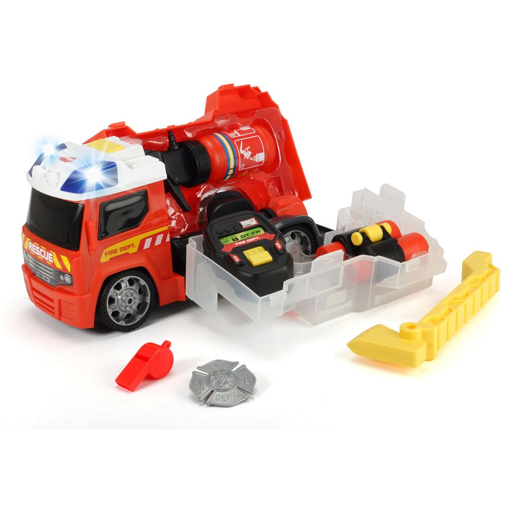 Dickie Toys 203716006 Push & Play Fire Engine Set - Interactive Fire Truck Toy for Kids with Lights & Sounds - Perfect for Pretend Play, Birthday Gifts & Preschool Learning Activities