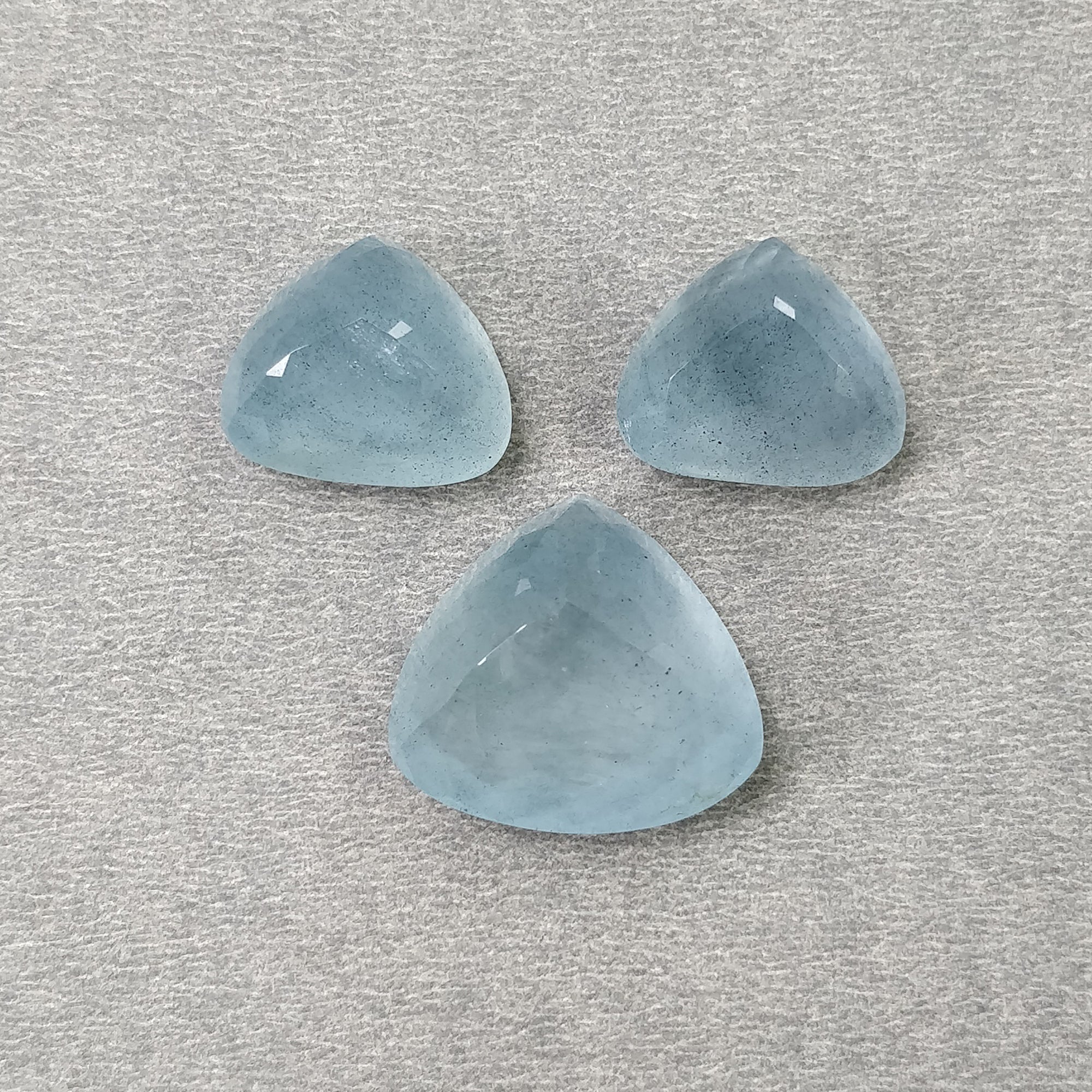 Natural Blue Aquamarine Gemstone - 55.05cts Untreated Checker Cut Triangle Shape (16mm x 20mm, 3pcs) for Jewelry Making, Engagement Rings & Healing Crystal Collections
