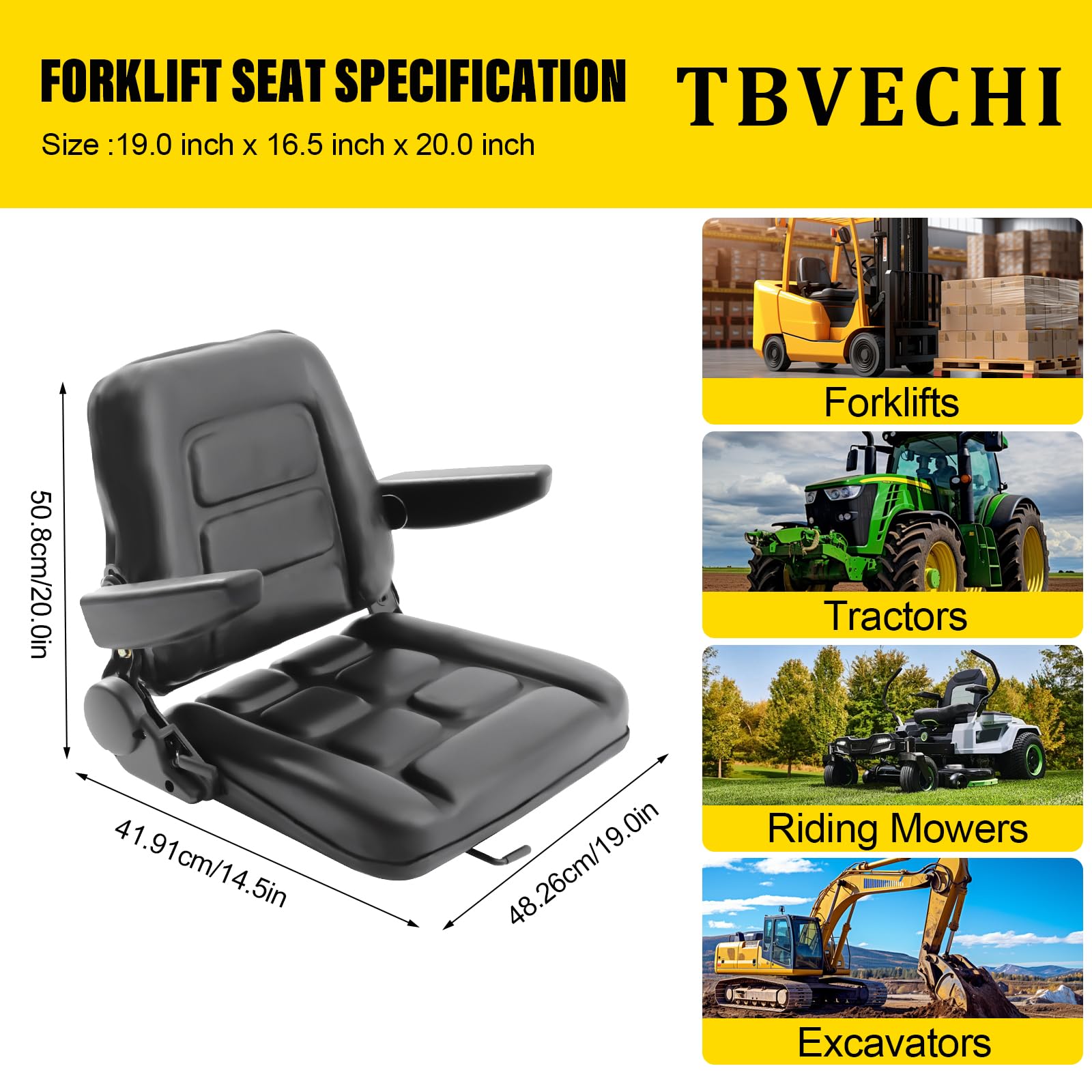 **Universal Adjustable Forklift Seat with Foldable Design & Armrest - Heavy-Duty Tractor Seat for Lawn Mowers, Excavators, Backhoes & Dozers - Perfect for Farming, Construction & Outdoor Equipment**