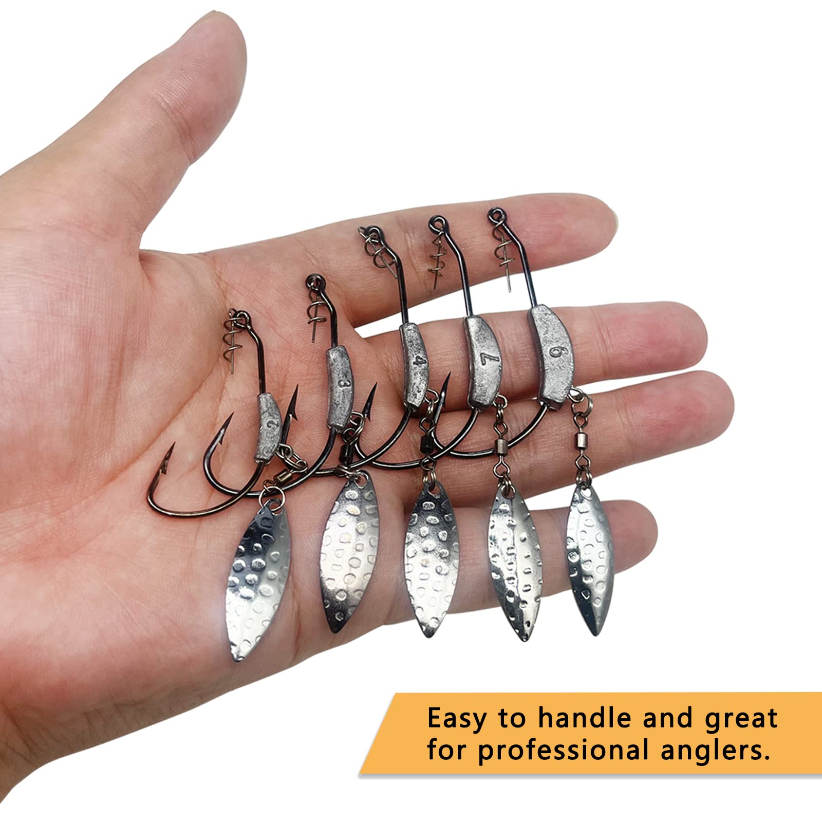 6pcs Weighted Swimbait Hooks with Twistlock - Gold/Silver Spinner Blades for Soft Fishing Lures - Perfect for Bass, Walleye & Pike Fishing in Lakes & Rivers