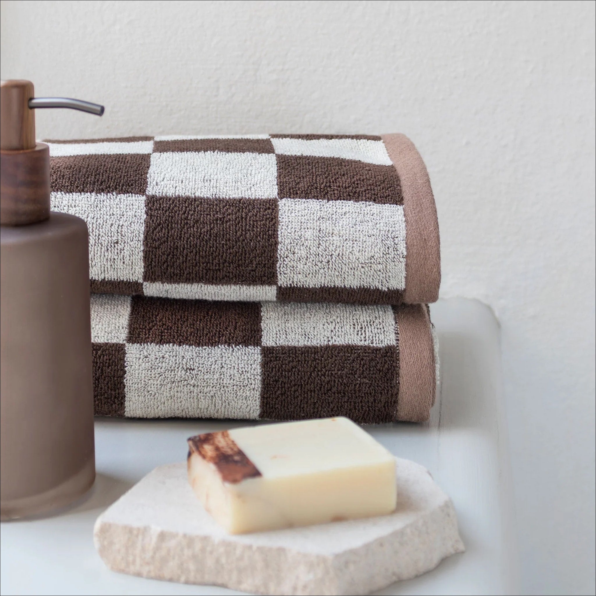 Vintage Organic Cotton Hand Towel Set - 2 Pack, 40x55cm, Chocolate Brown - Soft & Absorbent Retro Kitchen & Bath Towels for Bathroom, Kitchen, and Guest Use