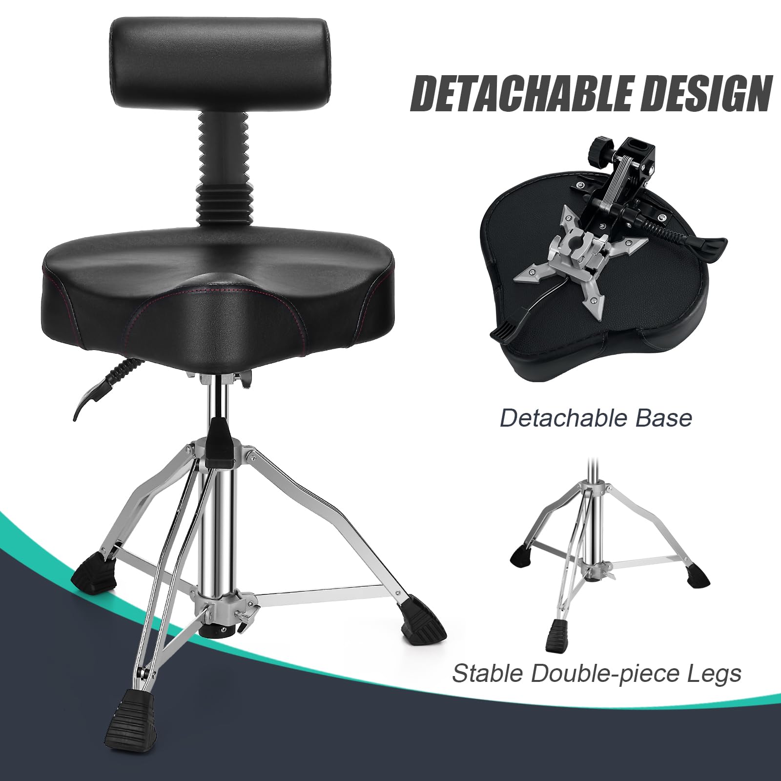Adjustable Hydraulic Drum Throne with Memory Foam Seat & Backrest - Motorcycle Style Drum Chair for Adults & Professionals | Perfect for Drummers, Studio Sessions & Live Performances