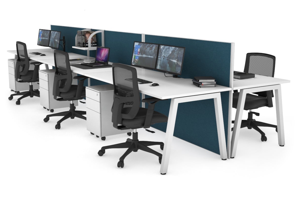 Horizon Quadro 6-Person Office Workstation Bench with A-Legs Design - 1200L x 800W Dimensions & Cable Management Scallop - Perfect for Collaborative Workspaces & Open Office Environments