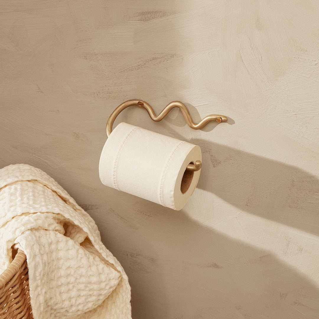 Stainless Steel Curved Toilet Paper Holder - Bathroom Tissue Roll Stand with Strong Adhesive for Wall Mount - Perfect for Home, Office, and RV Bathrooms
