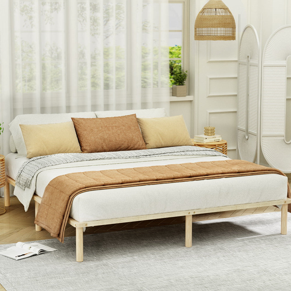 Amba Minimalist King Wooden Bed Frame - Solid Pine Wood Platform Bed with Headboard - Perfect for Modern Bedroom, Guest Room & Master Suite