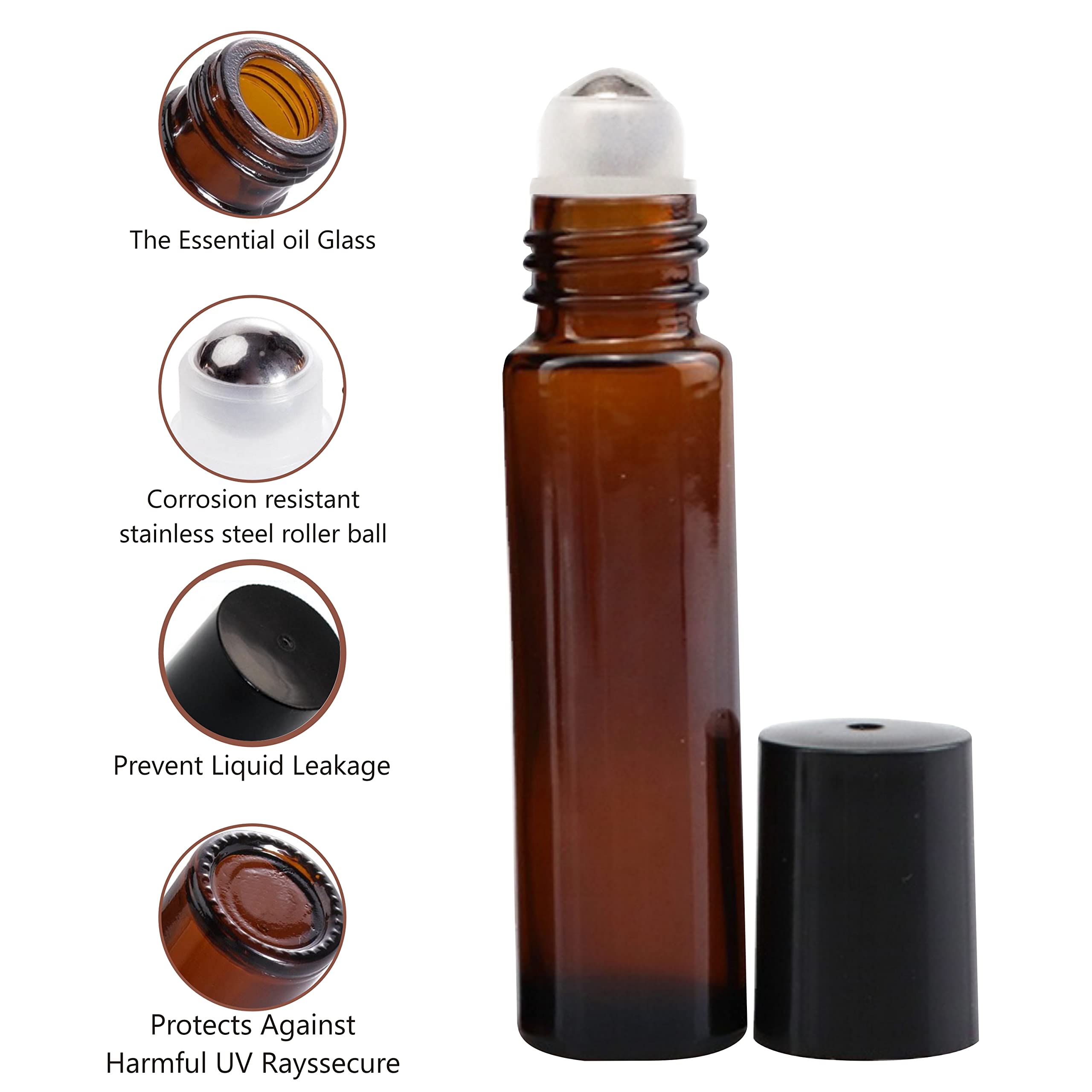 Zenvista 10ml Empty Refillable Glass Roll On Bottles with Steel Roller Ball & Black Cap - Essential Oils, Perfume, Aromatherapy - Perfect for DIY Blends, Travel & Gift Sets (Pack of 5)