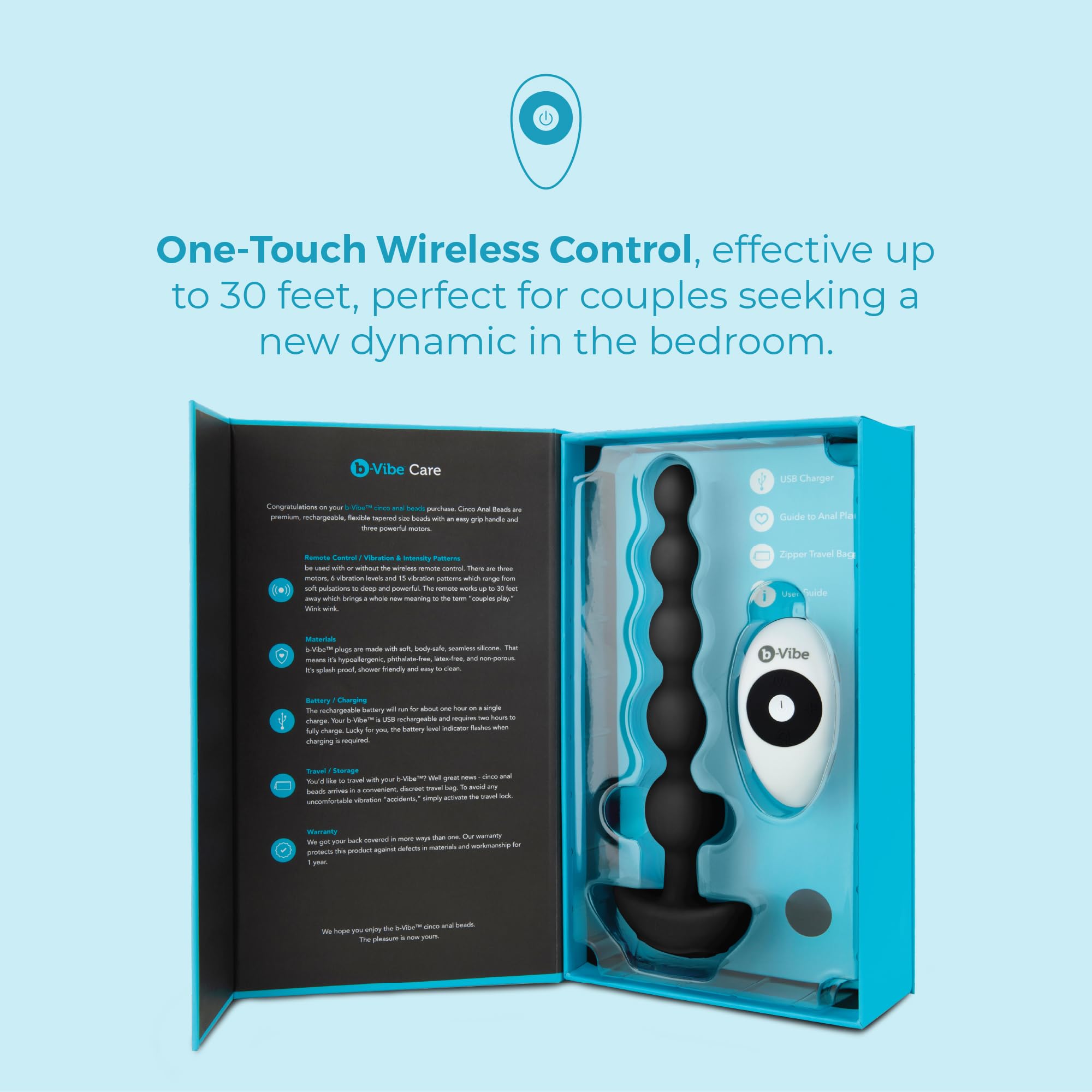 B-vibe Vibrating Anal Beads with Remote Control - 5 Silicone Beads for Pleasure & Prostate Stimulation - Black Adult Toy for Couples Play & Solo Exploration - Perfect for Spicing Up Your Sex Life & Intimate Moments