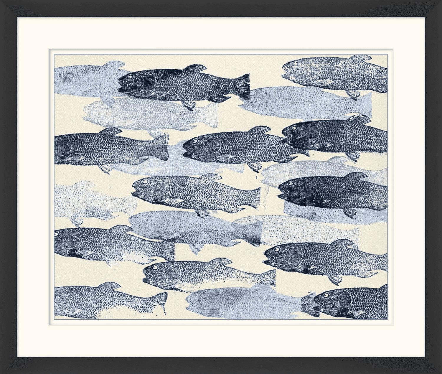 Blue School of Fish Framed Wall Art - Perfect for Home, Office, or Classroom Decor