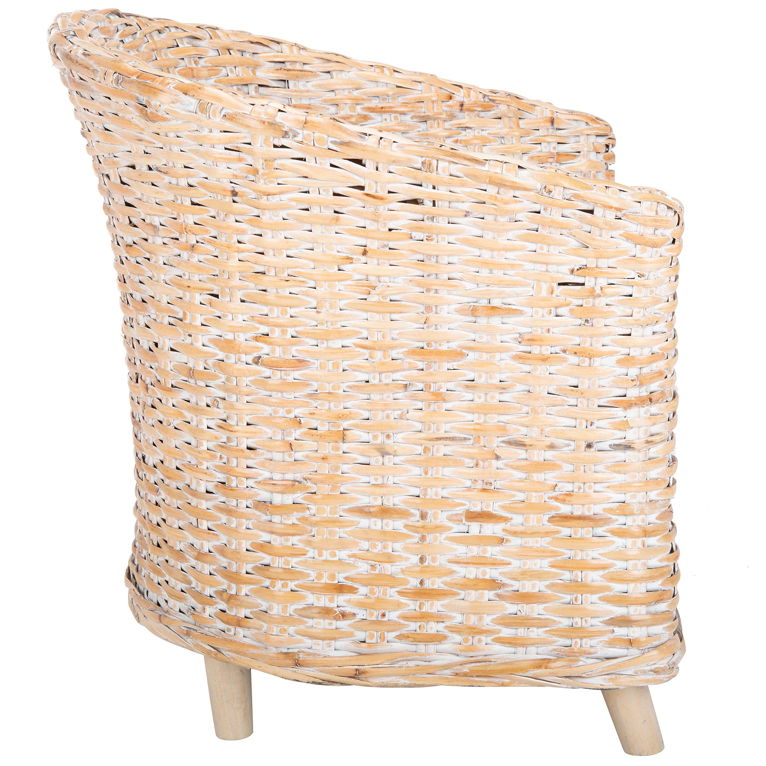 Safavieh Home Omni 18-inch Natural White Wash Rattan Barrel Chair - Stylish Woven Accent Chair for Living Room, Bedroom, or Patio Decor