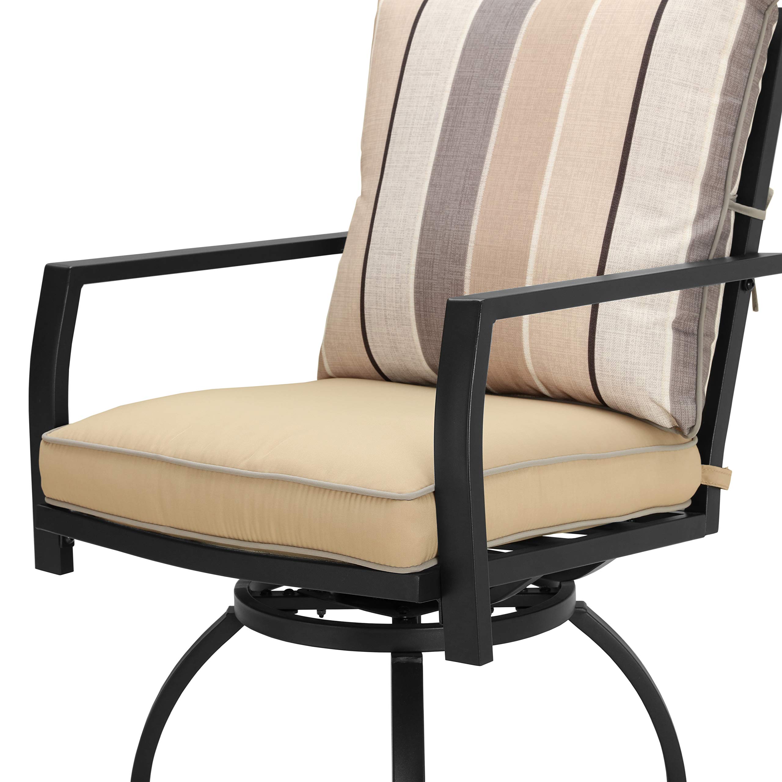 LOKATSE HOME 2-Pack Patio Bar Height Chairs with Swivel Base & Cushions - Outdoor Swivel Bar Stools with Armrests for Backyard, Deck, Poolside or Garden - Comfortable High Bar Chairs for Dining & Relaxing