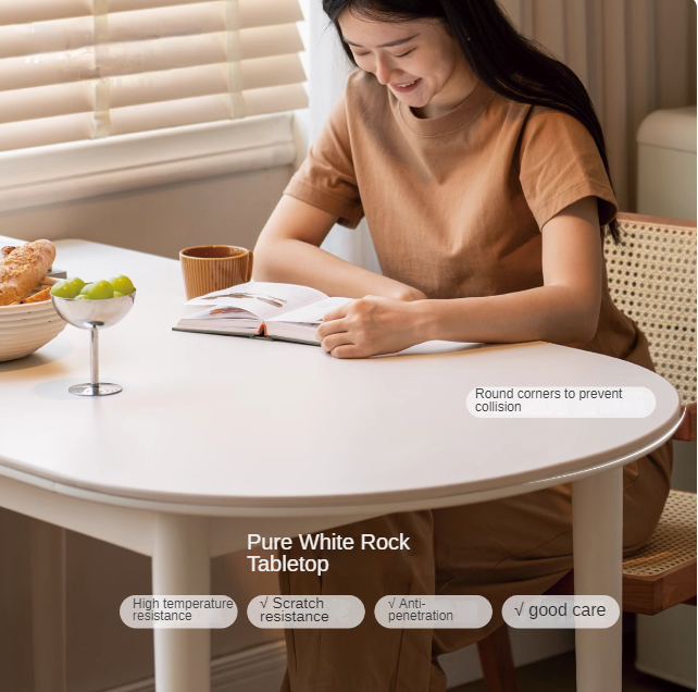 Birch Solid Wood Cream Semi-Circular Dining Table - Modern Farmhouse Style for Small Spaces, Kitchen Nooks & Cozy Breakfast Areas