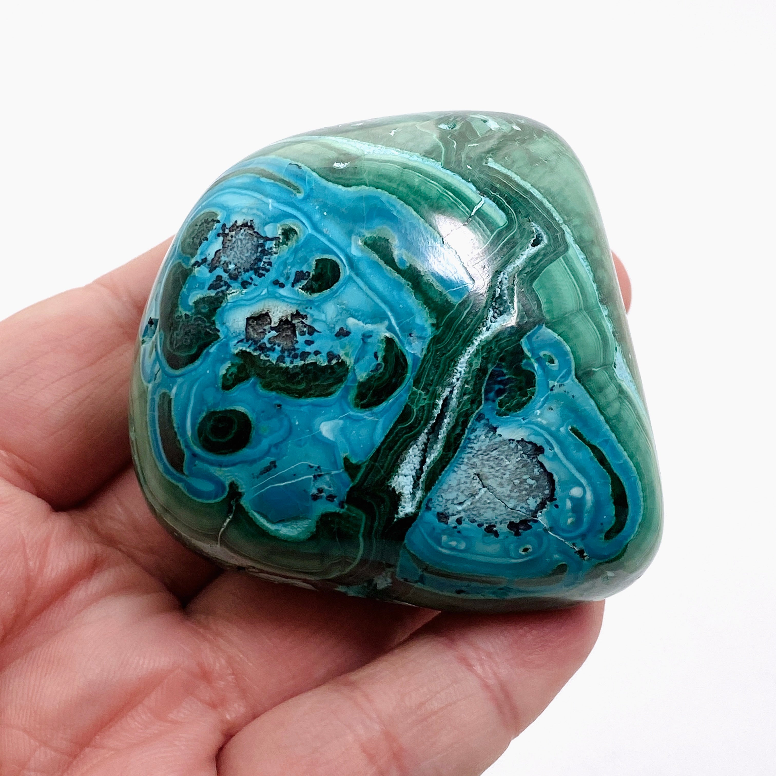 Natural Malachite and Chrysocolla Polished Freeform Stone - Congo Mined CR3748 | Healing Crystal for Meditation, Home Decor & Jewelry Making
