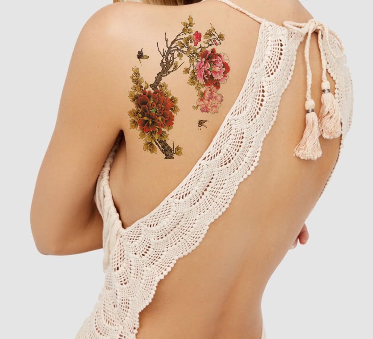 Waterproof Temporary Tattoo Stickers for Men & Women - 3D Realistic Flowers, Butterflies, Stars, Angels, Wolves & Armband Designs (21x15cm) - Perfect for Parties, Halloween, Cosplay & Body Art