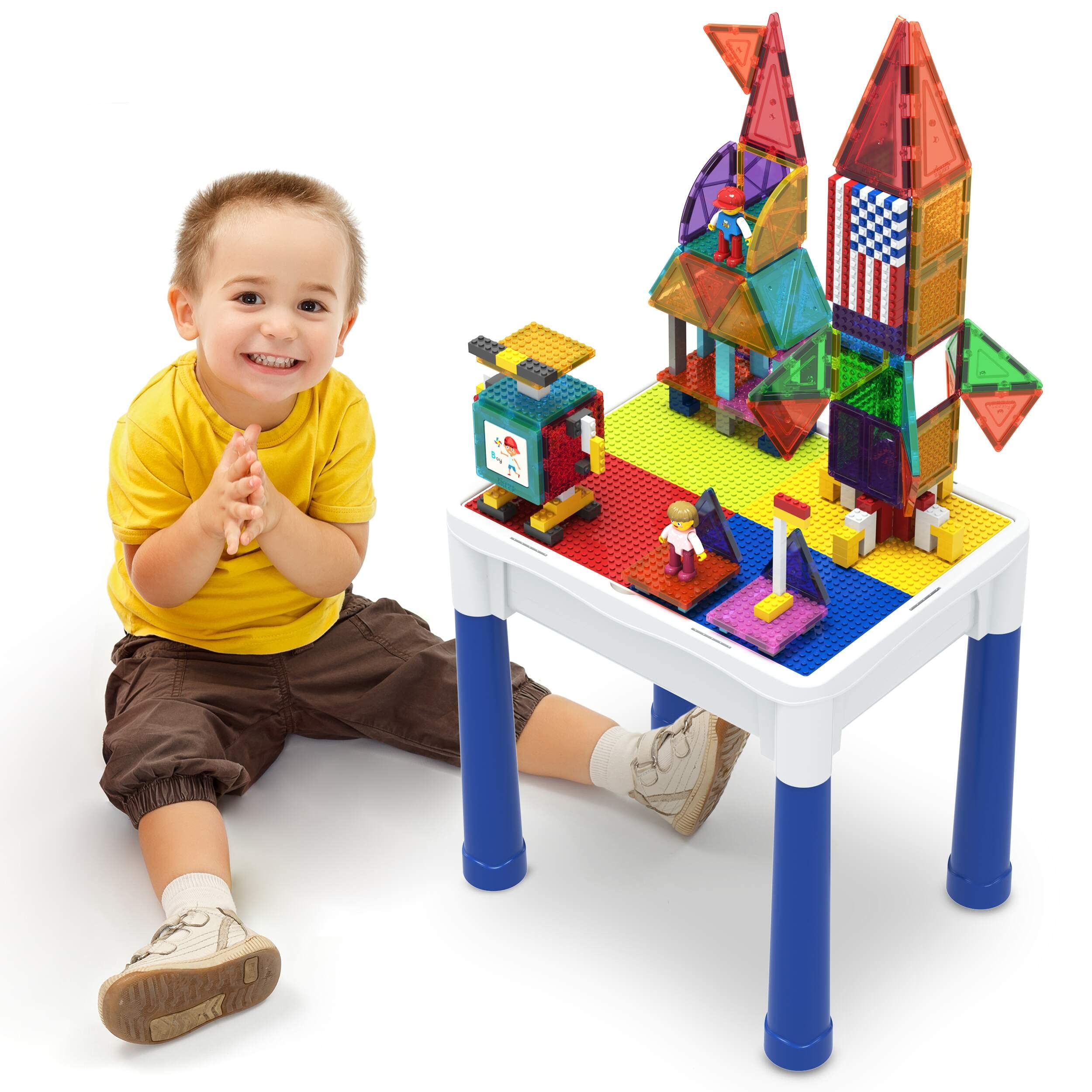 PicassoTiles 316-Piece Magnetic Building Blocks Activity Table with Storage - STEM Educational Toys for Kids Ages 3+, Includes Water & Sand Play Features - Perfect for Indoor Learning, Creative Play & Sensory Development