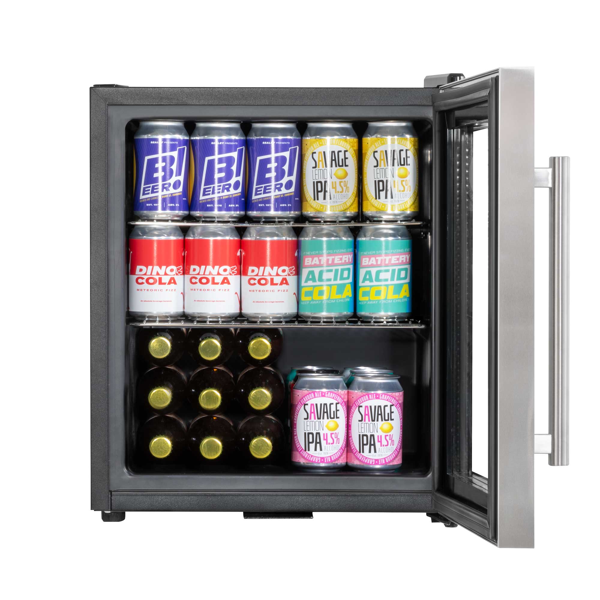 Baridi 50L Mini Fridge for Drinks & Wine - Compact Beverage Cooler with LED Light & Stainless Steel Design - Perfect for Home, Office, Dorm, or Bar Use - Model DH75