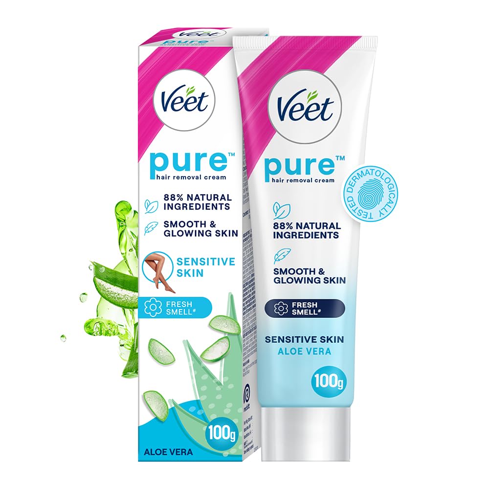 Veet Pure Hair Removal Cream for Women - Sensitive Skin Formula, 100g | Painless & Gentle Depilatory for Legs, Underarms, Bikini Line & Arms | At-Home Smooth Skin Solution for Summer, Beach & Daily Care