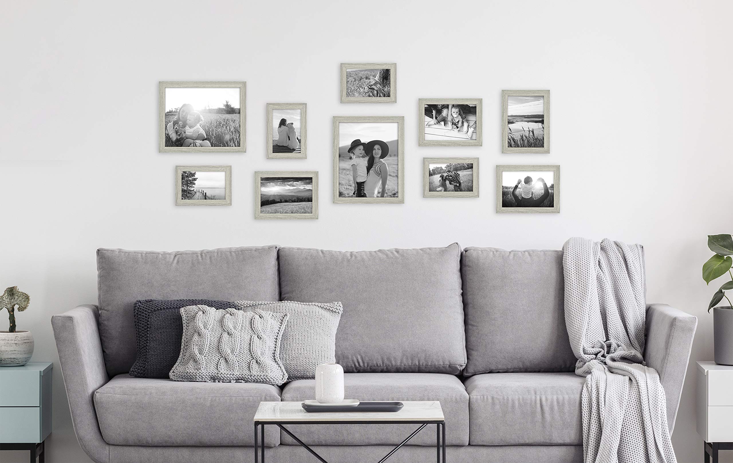 MCS Gallery Essential Picture Frames Set - 10 Piece Wall Photo Frames (4x6, 5x7, 8x10 Inches) - Gray Woodgrain for Home Decor, Living Room, Bedroom & Office Display
