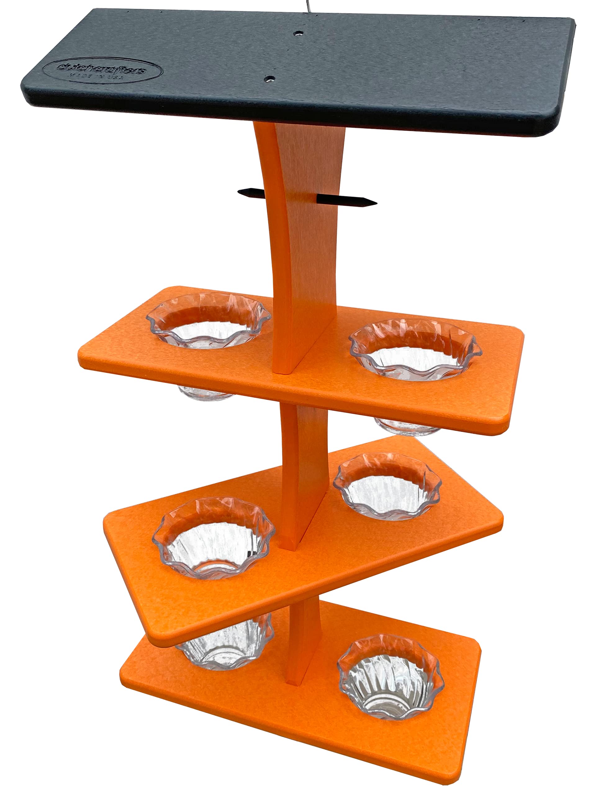 Amish-Made Plastic Poly Double Platform Hanging Oriole Bird Feeder with Fruit Slice Holders & Nectar Cups - Outdoor Jelly Bird Feeders for Orioles (Triple, Black & Bright Orange) | Perfect for Backyard Bird Watching & Garden Decoration