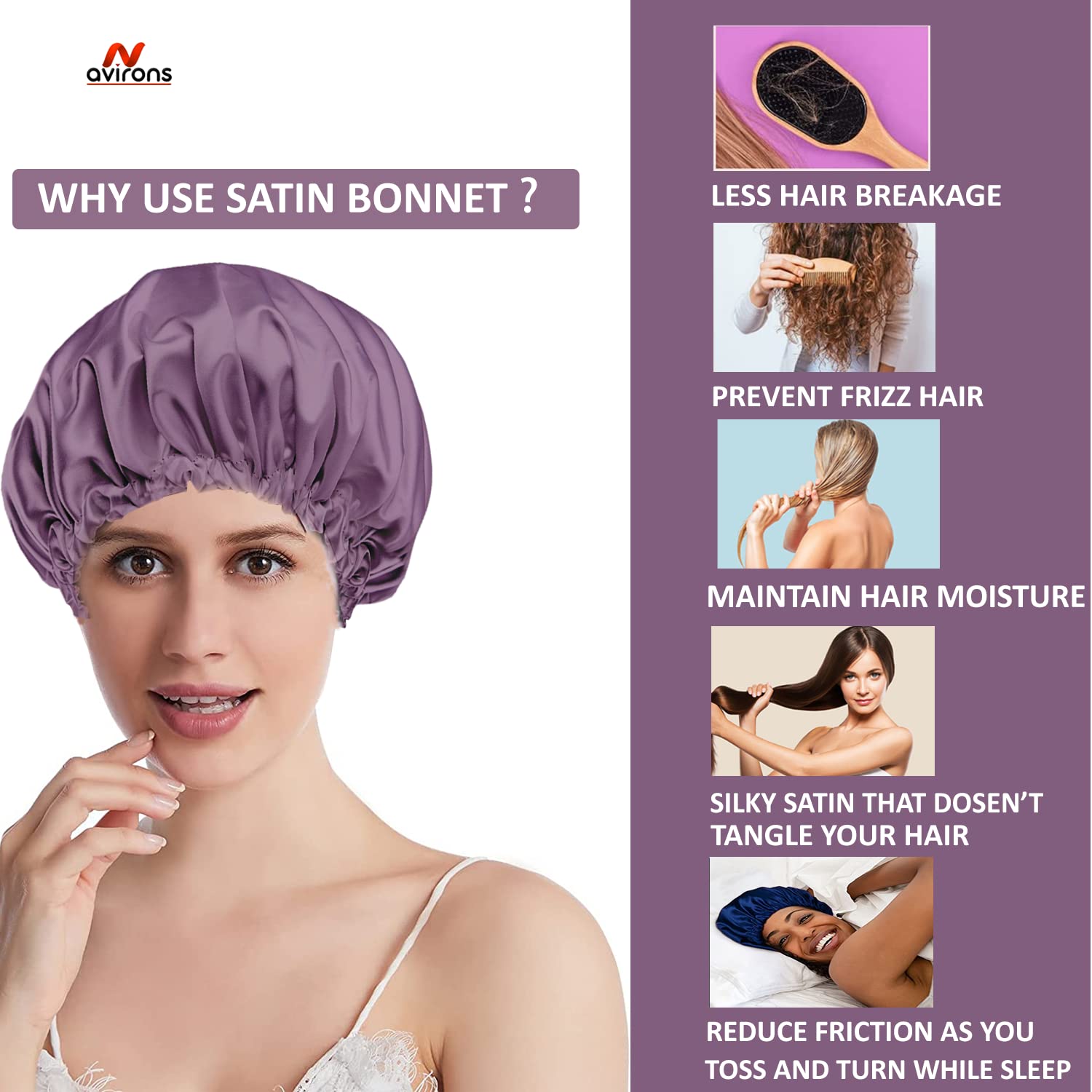 Avirons Silk Hair Bonnet with Sleep Mask | Double Layer Reversible Satin Sleeping Cap for Women & Men | Hair Protection for Curly, Natural, Braided Hair | Perfect for Nighttime, Travel & Home Use