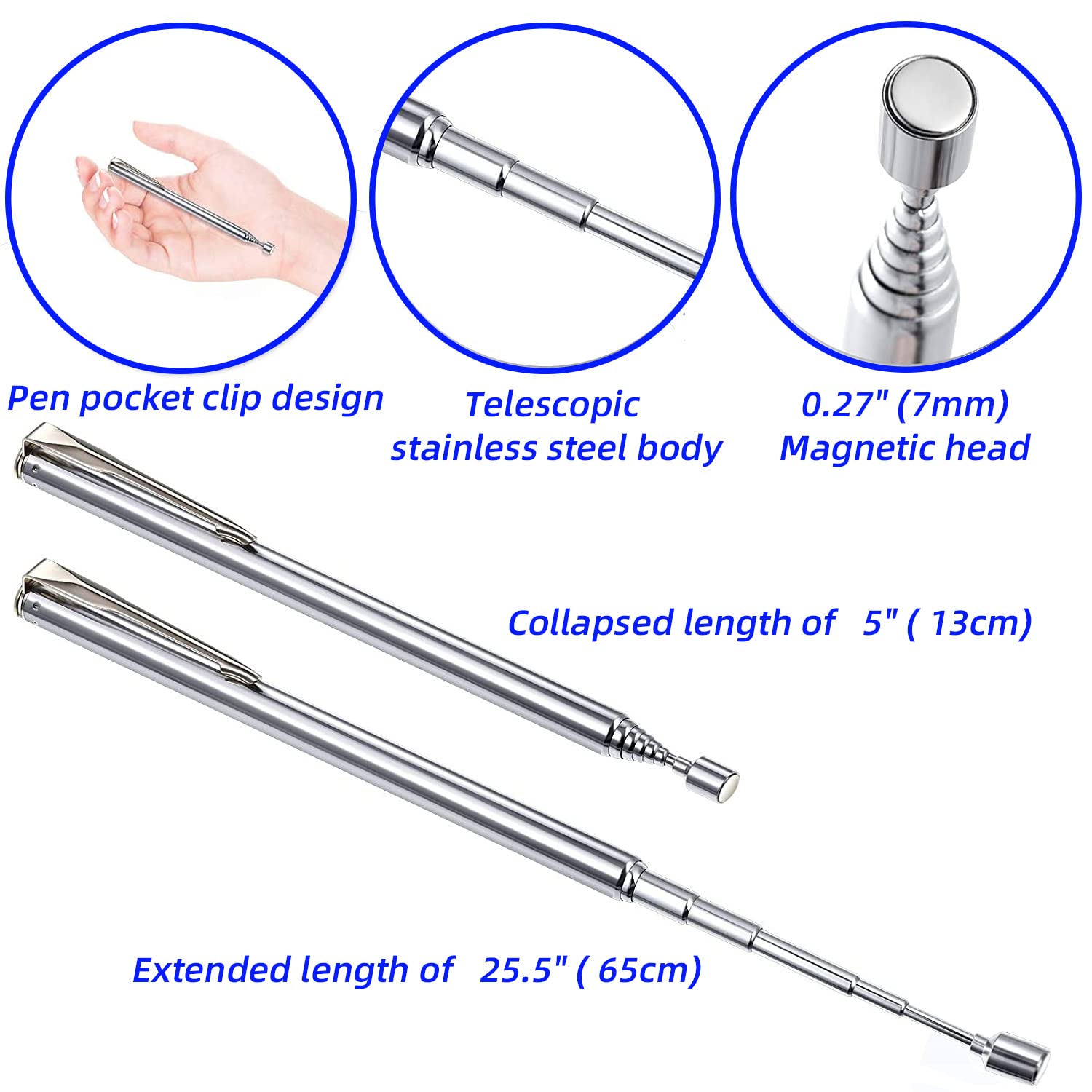 Telescopic Magnetic Pickup Tool Set - 10LB Magnet Pickup (30